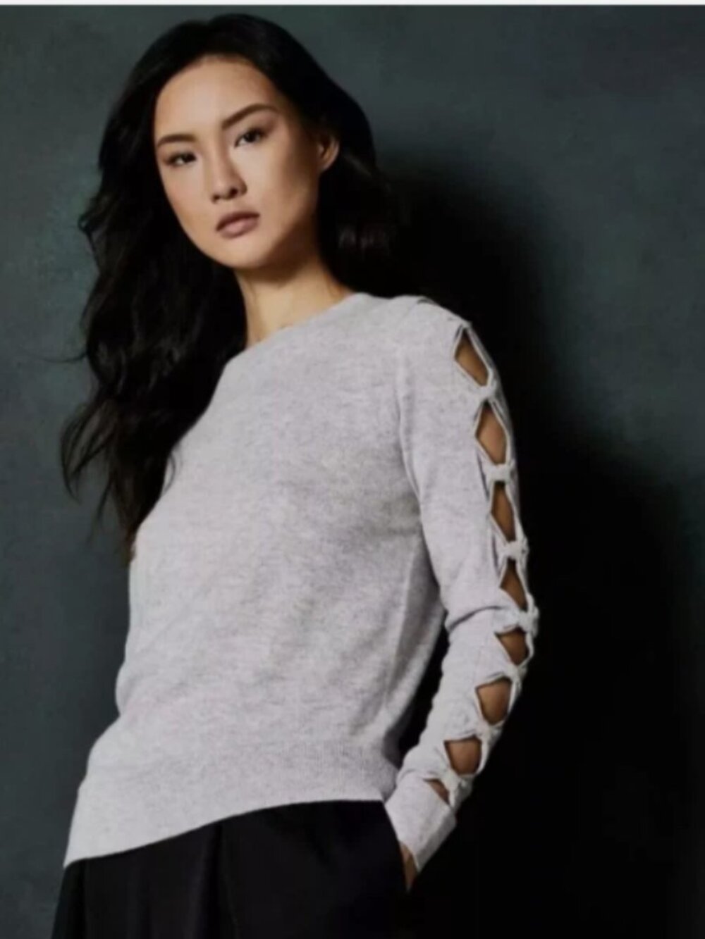 Ted Baker Women's Sweater Top Knit Light Grey with Bows Size 3